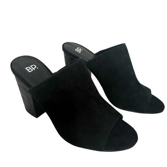 Nordstrom BP. Black Womens Suede Peep-Toe Block Heel Mules SZ 8.5M Slide Goth - Picture 3 of 11
